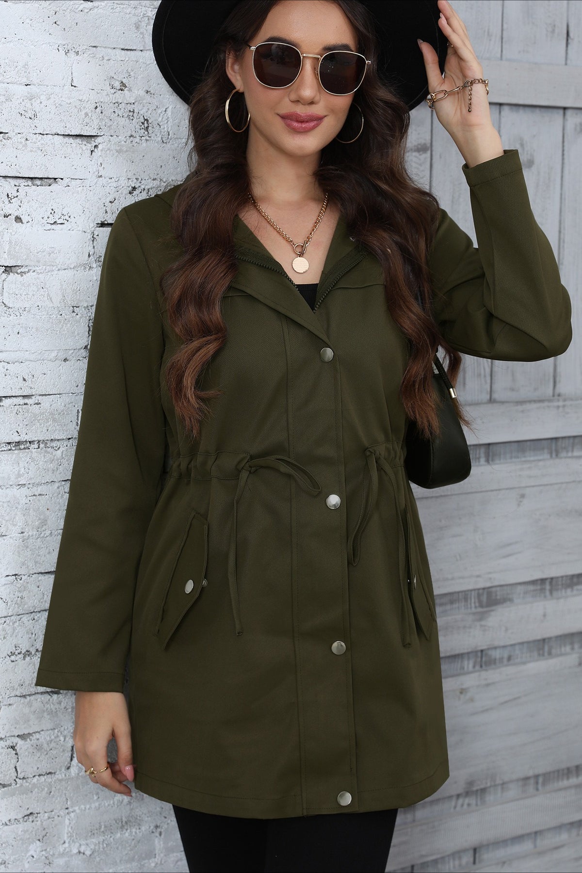 Hooded Mid-length Waist-tied Trench Coat