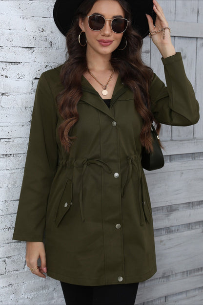 Hooded Mid-length Waist-tied Trench Coat