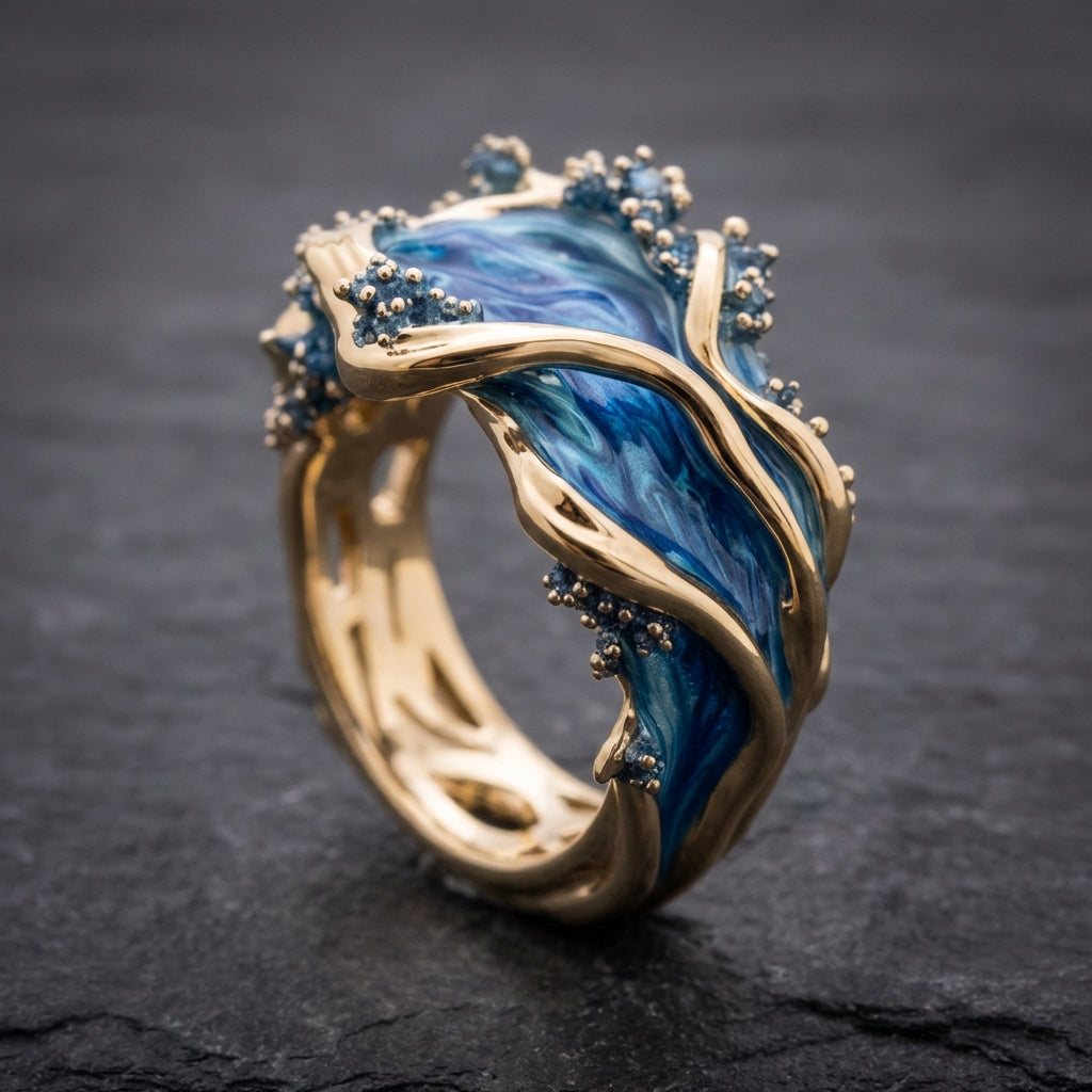 Vintage Golden Ocean Wavy Ring Sustainable Ocean Inspired Jewelry