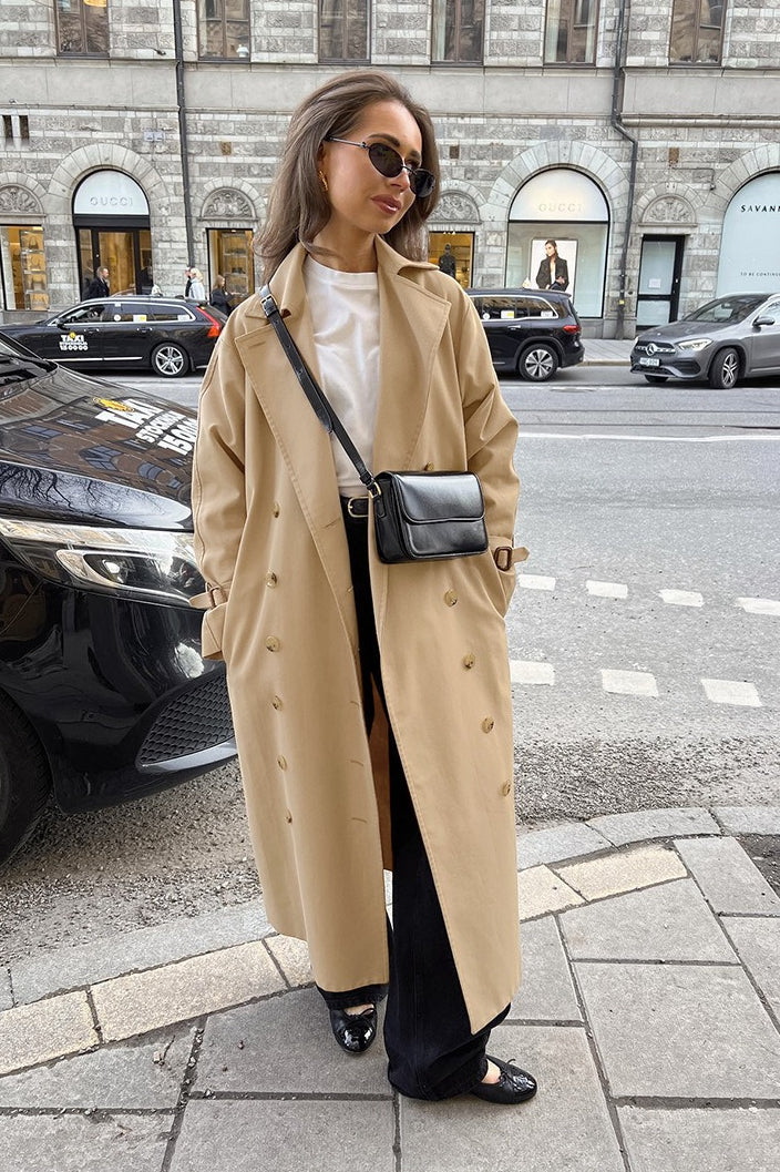 Khaki Longline Double Breasted Overcoat