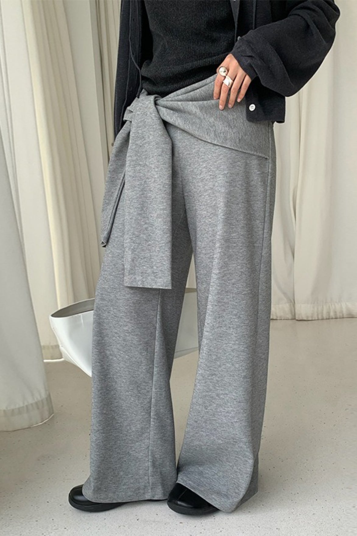 Tie Patchwork Relaxed Straight Pants