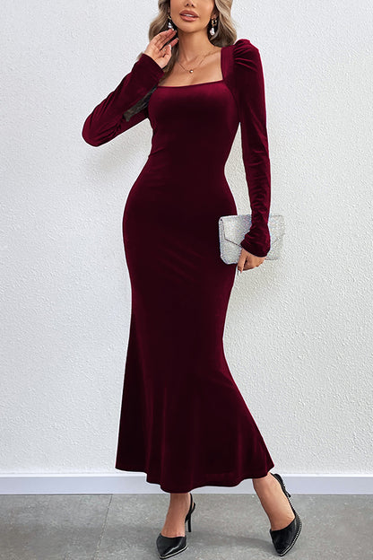 Velvet Long-sleeved Backless Slim Fit Fishtail Maxi Dress