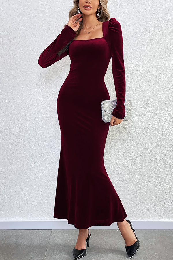 Velvet Long-sleeved Backless Slim Fit Fishtail Maxi Dress