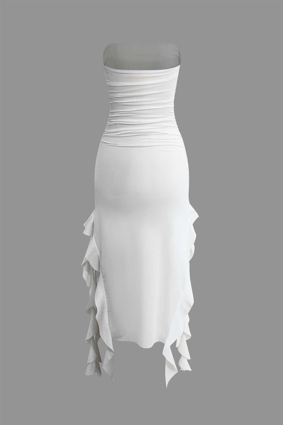 Color French Ruffle Hem Ruched Tube Maxi Dress