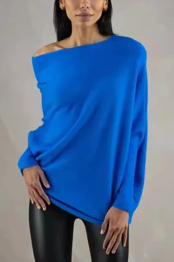 Color Round Neck Long Sleeve Loose Knitted Sweater