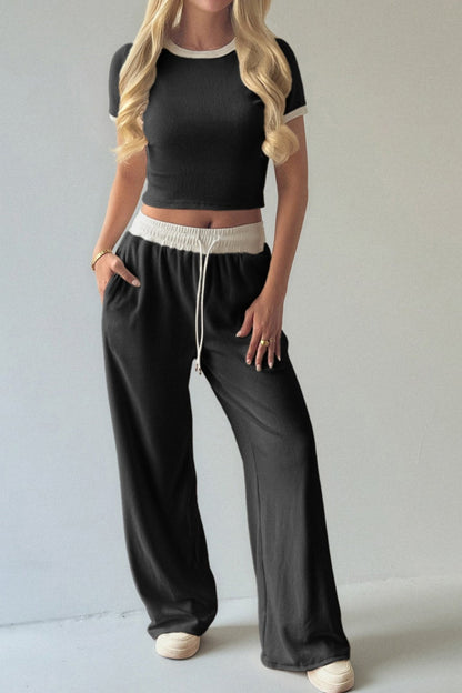 Colorblock Layering Tank Top Wide Leg Pants Set