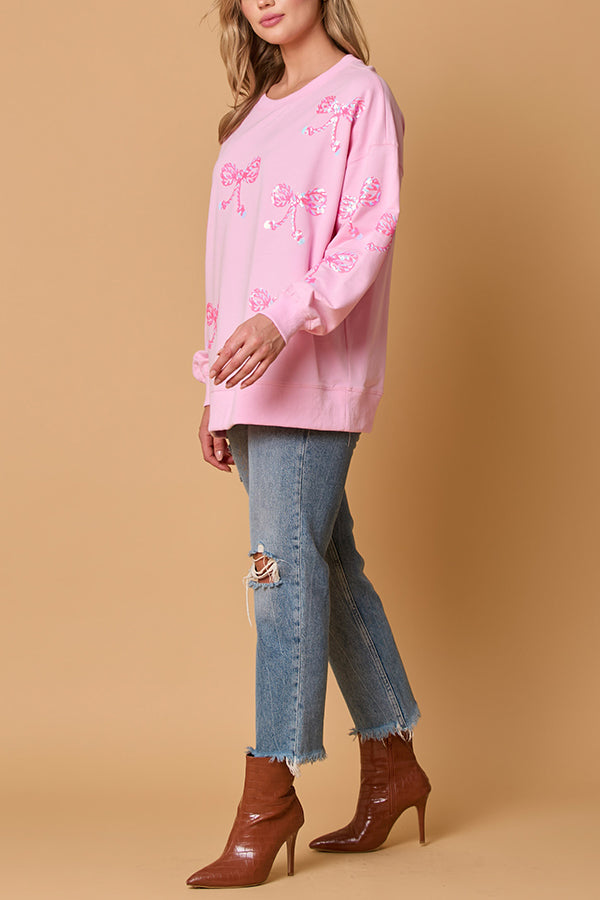 Christmas Bow Sequin Loose Long-sleeved Sweatshirt