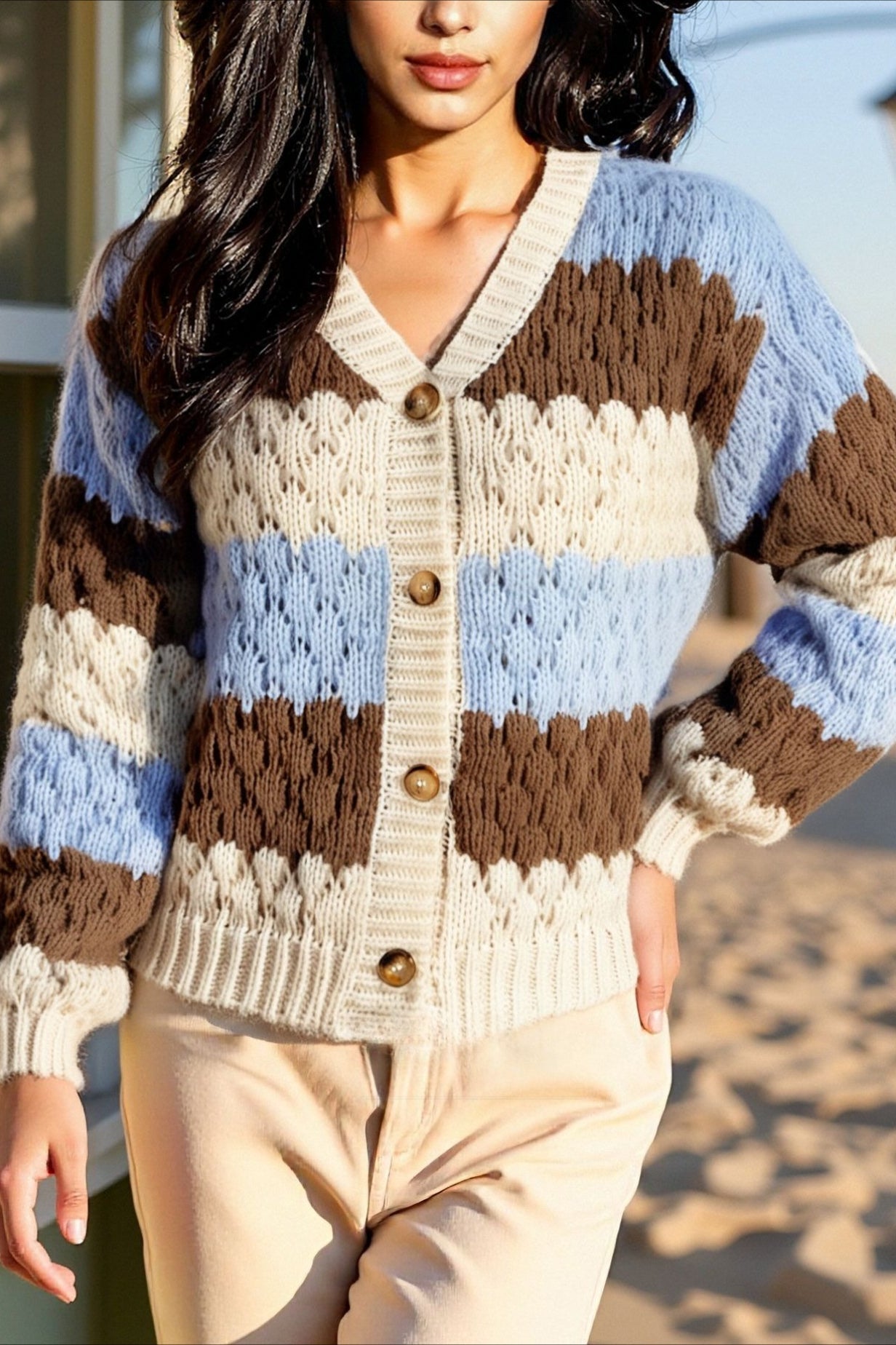 Color Block V-neck Loose Sweater
