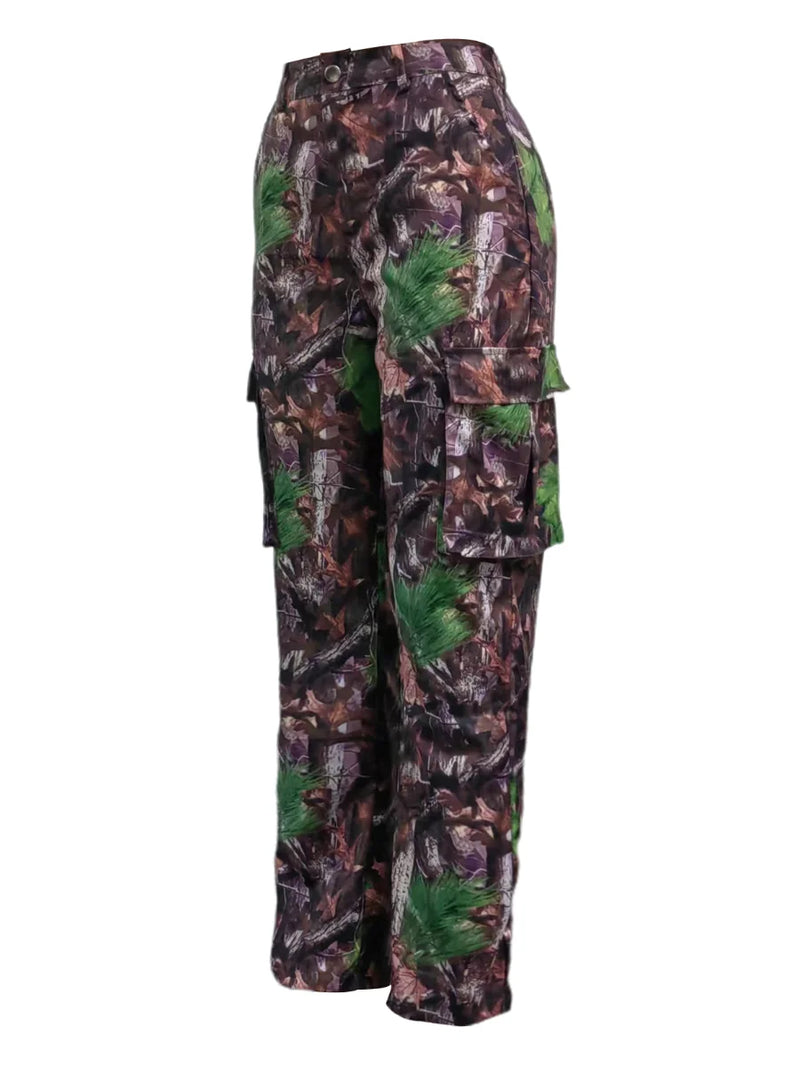 Mid-waist Side Pocket Camo Print Cargo Pants Street Y2k Trousers Print Design Jeans