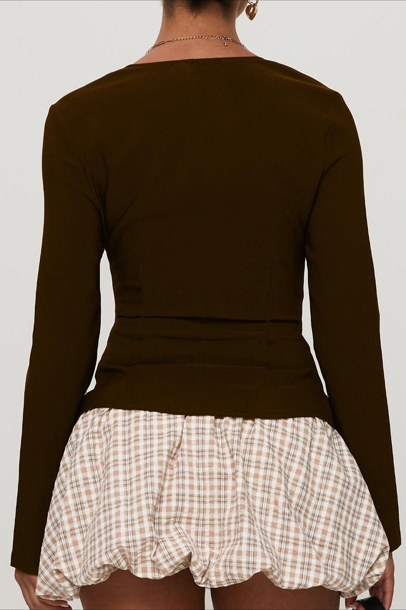Single Button Knit Long Sleeve Blouse