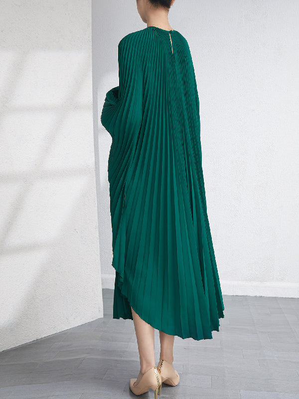 Batwing Sleeves Loose Pleated Color Maxi Dresses