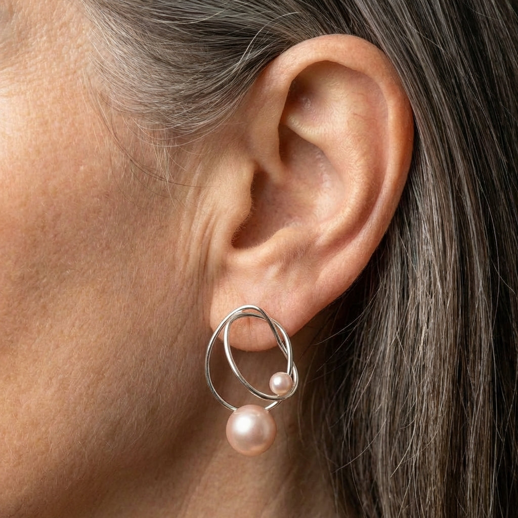 Vintage Silver Wire Pearl Pendant Earrings