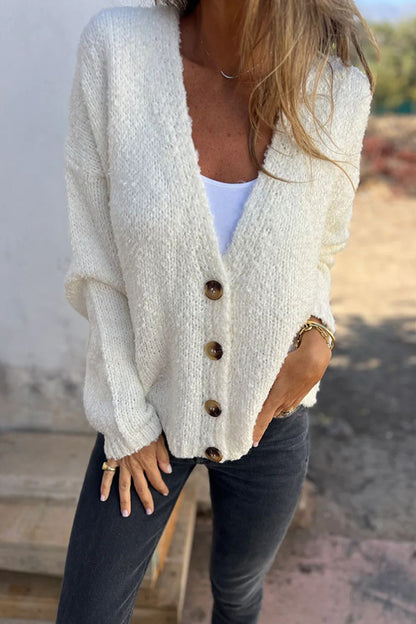 Color V-neck Long-sleeved Fashionable Knitted Cardigan