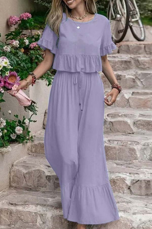 Loose Color Short-sleeved Wide-leg Pants Two-piece Set