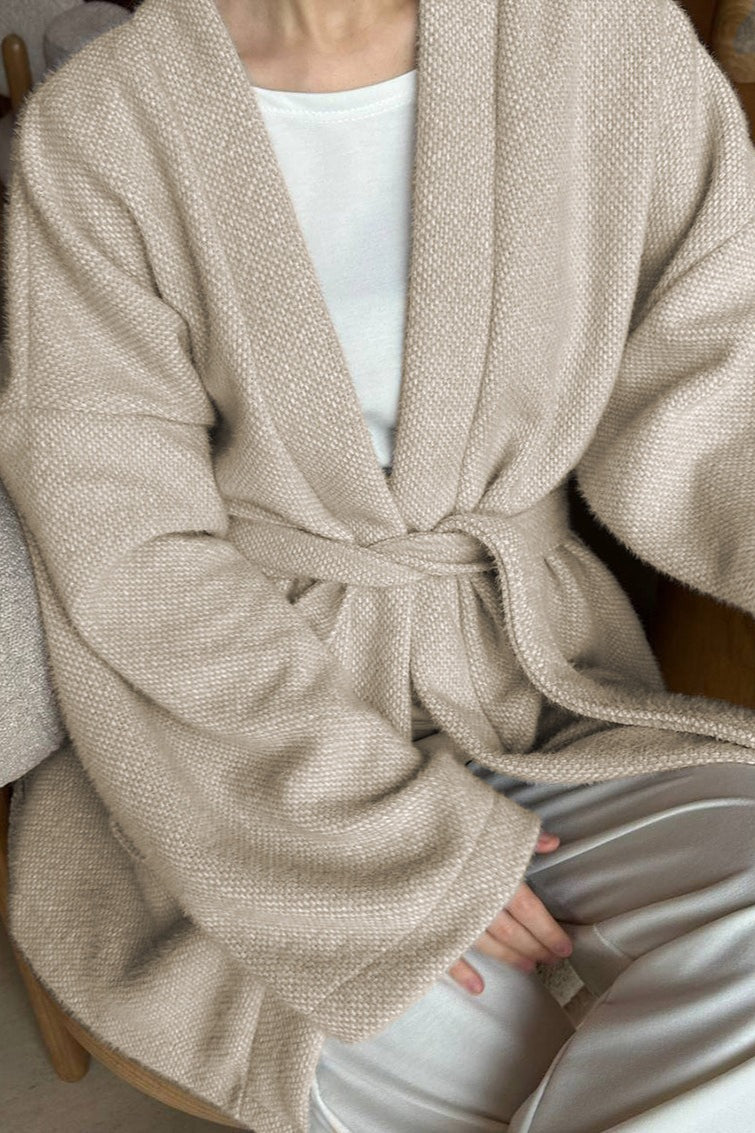 Tie-waist Wool Blend Midi Coat