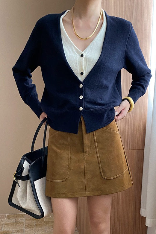 Two-tone V-neck Cardigan