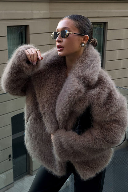 Faux Fox Fur Wide Collar Loose Warm Winter Coat