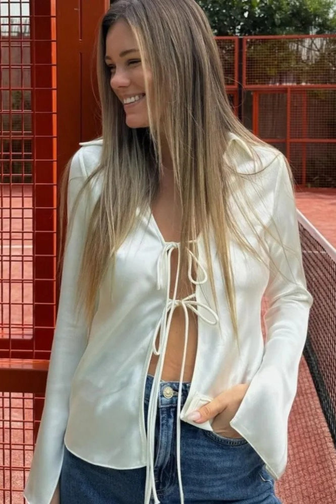 V-neck Tie-front Blouse