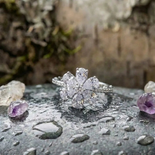 Elegant Crystal Flower Ring