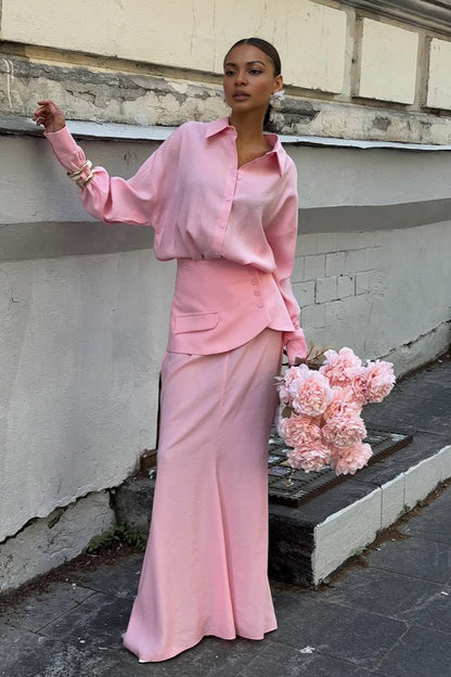 Creative Street Style Long Sleeve Shirtdress Two Piece Set