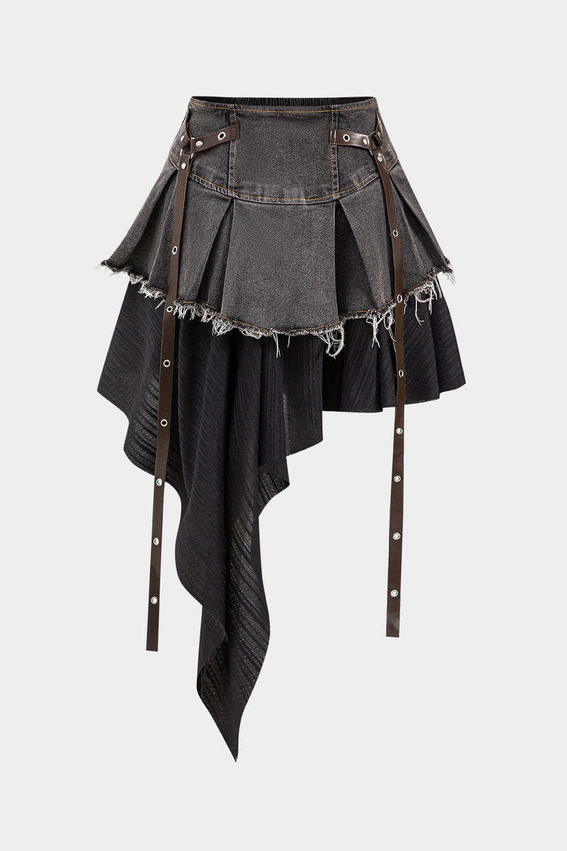 Patchwork Denim High Waist Skirt