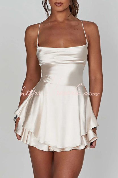 Ruffled Satin Strappy Satin Backless Lace Up Mini Dress