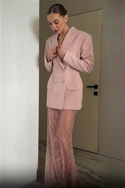 Blazer Lace Skirt Two Piece Set