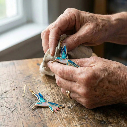 A Vintage Blue Enamel Hummingbird Earring Set