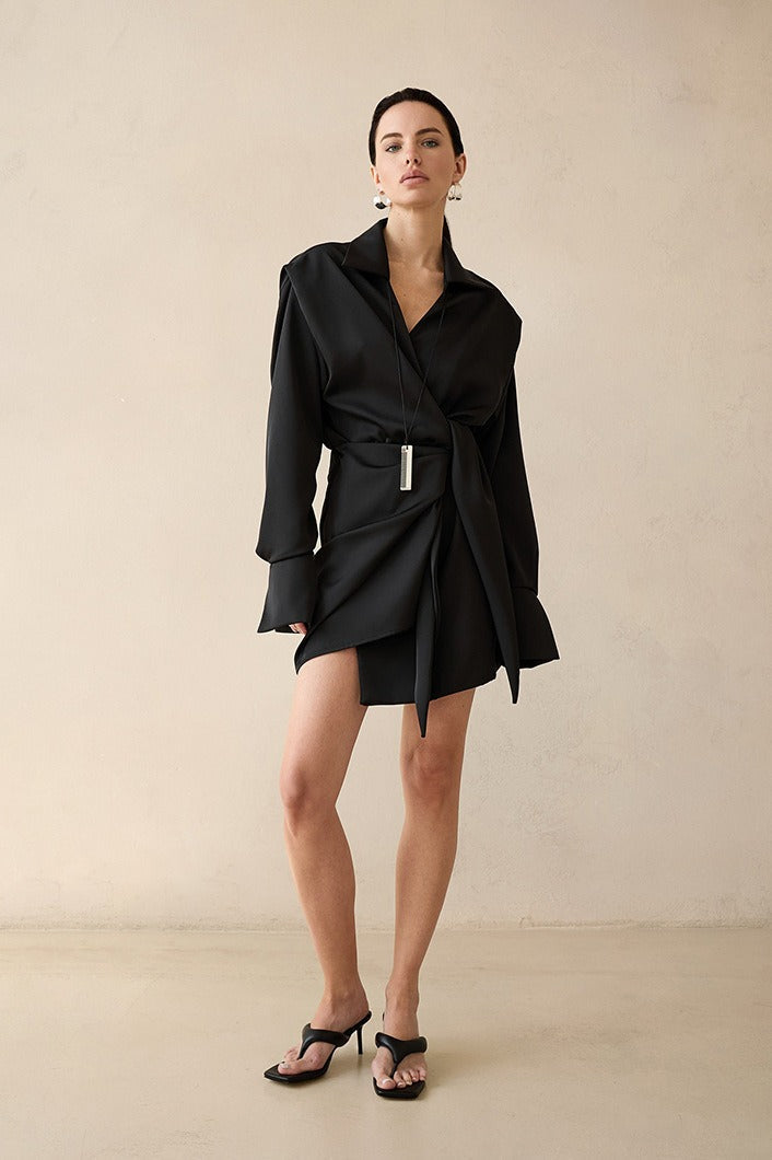 Wrap Front Long Sleeve Slim Waist Mini Dress