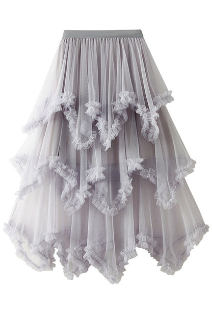 Cake Skirt Mid-length High Waist Big Swing Fluffy Fairy Gauze Dress Long Skirt