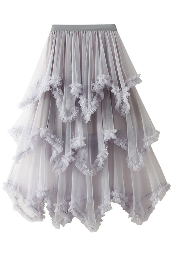 Cake Skirt Mid-length High Waist Big Swing Fluffy Fairy Gauze Dress Long Skirt