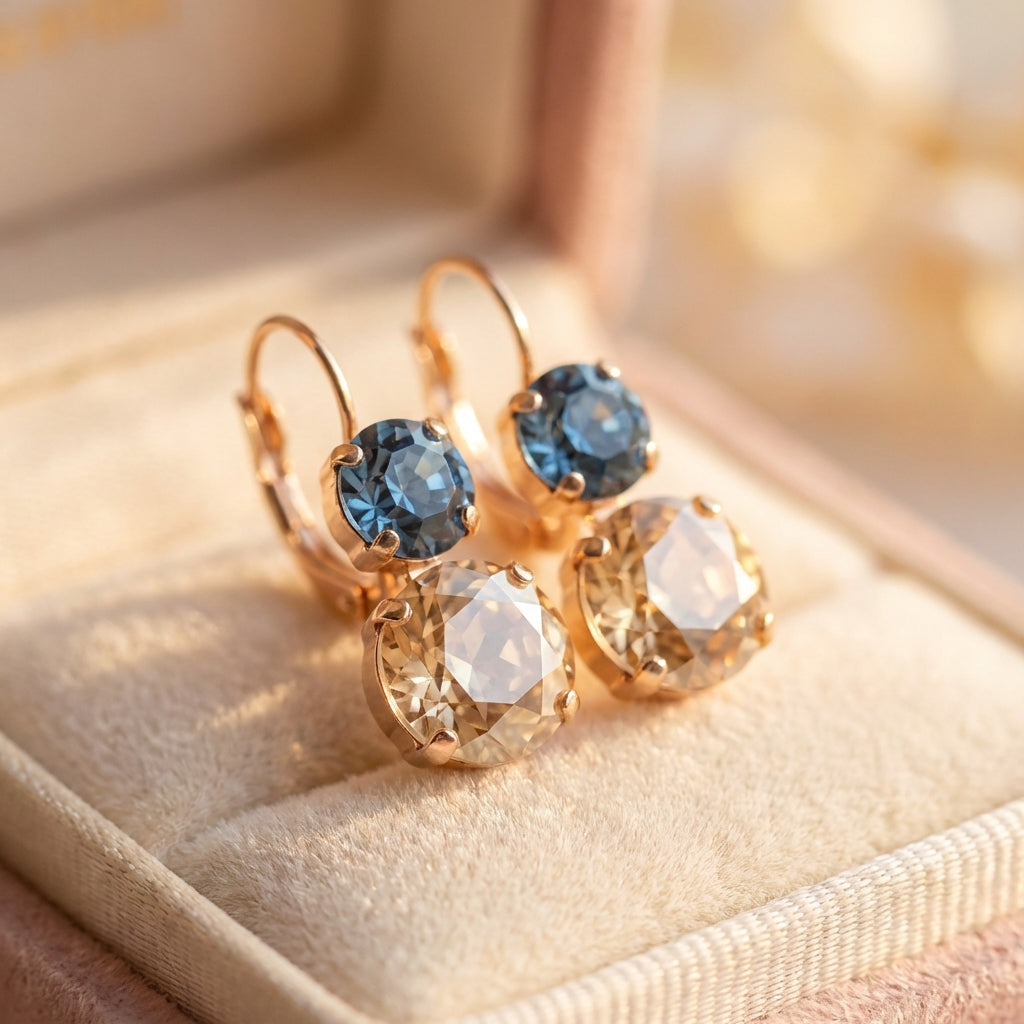 Blue Champagne Stone Dangle Earrings