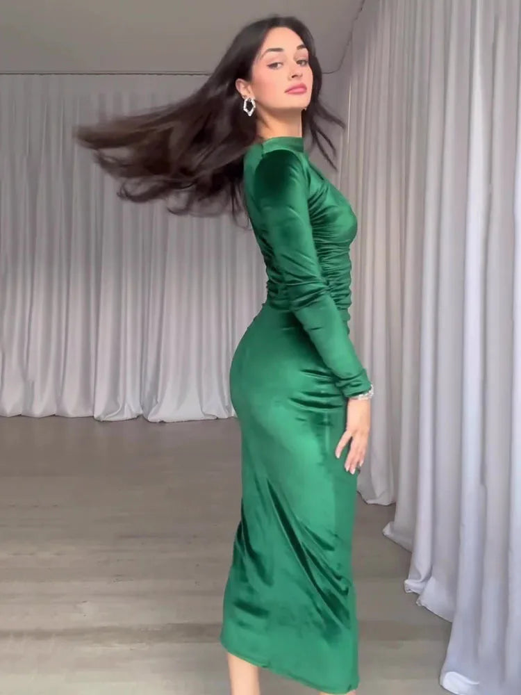 Long Sleeved Velvet Dress for Noble Velvet Slim Slit Irregular Dress Long Dress Party Evening Dress