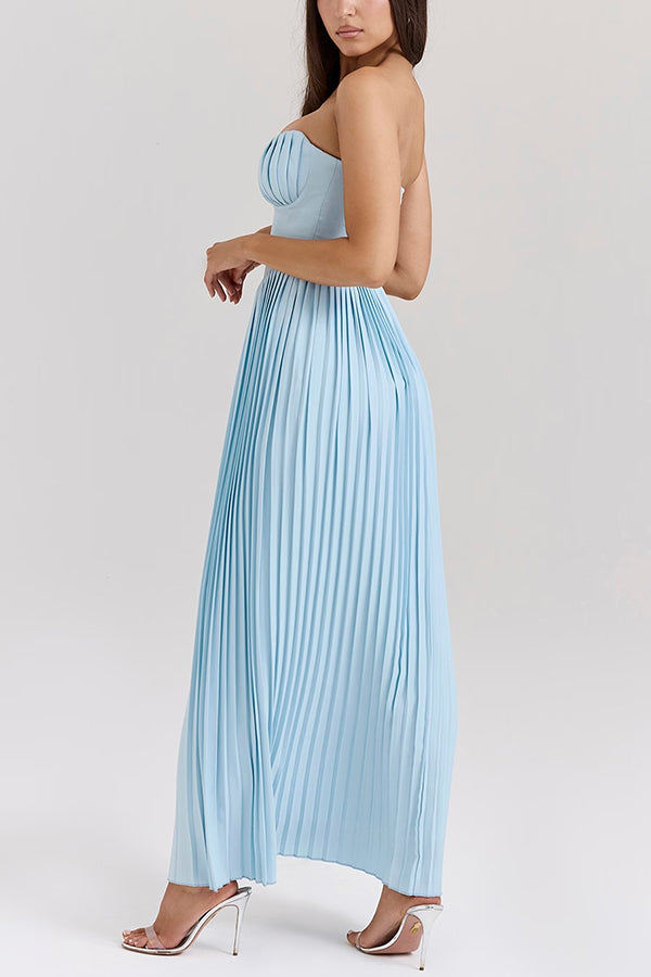 Romantic and Pleated Strapless Maxi Dress