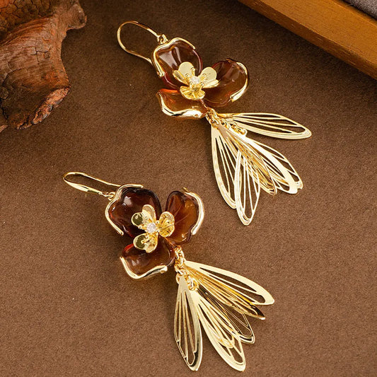 Vintage Amber Flower Earrings