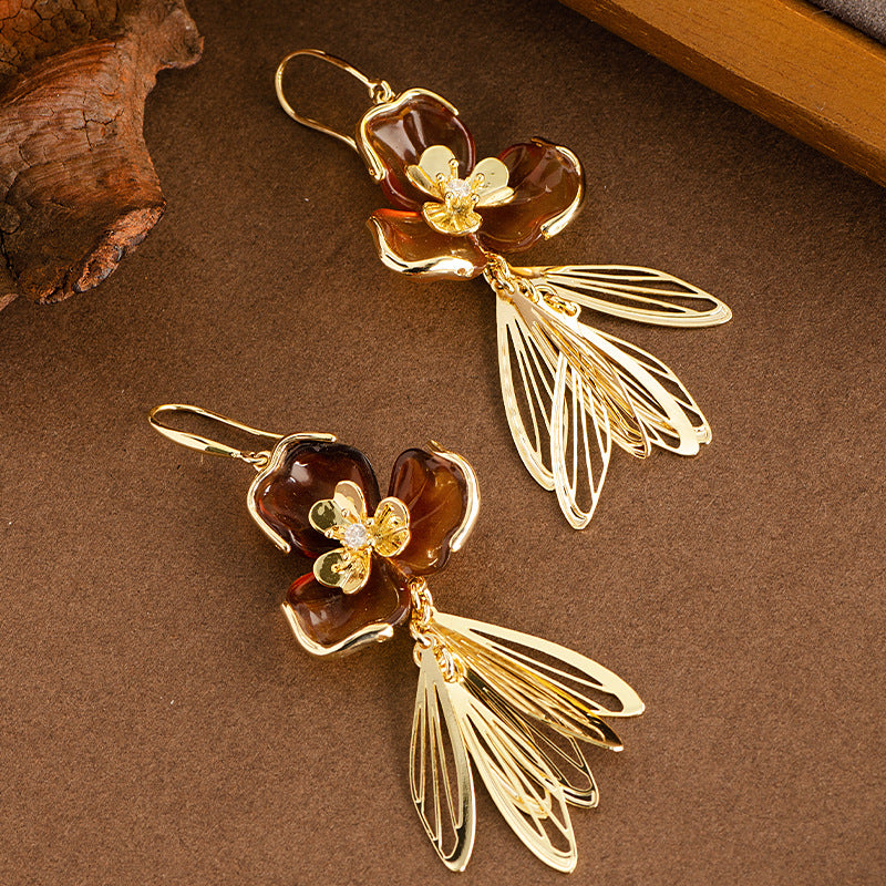 Vintage Amber Flower Earrings