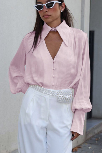 Loose Fit Long Sleeve Detachable Collar Blouse