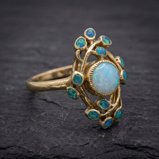 Blue Ring Vintage Crystals And Opal