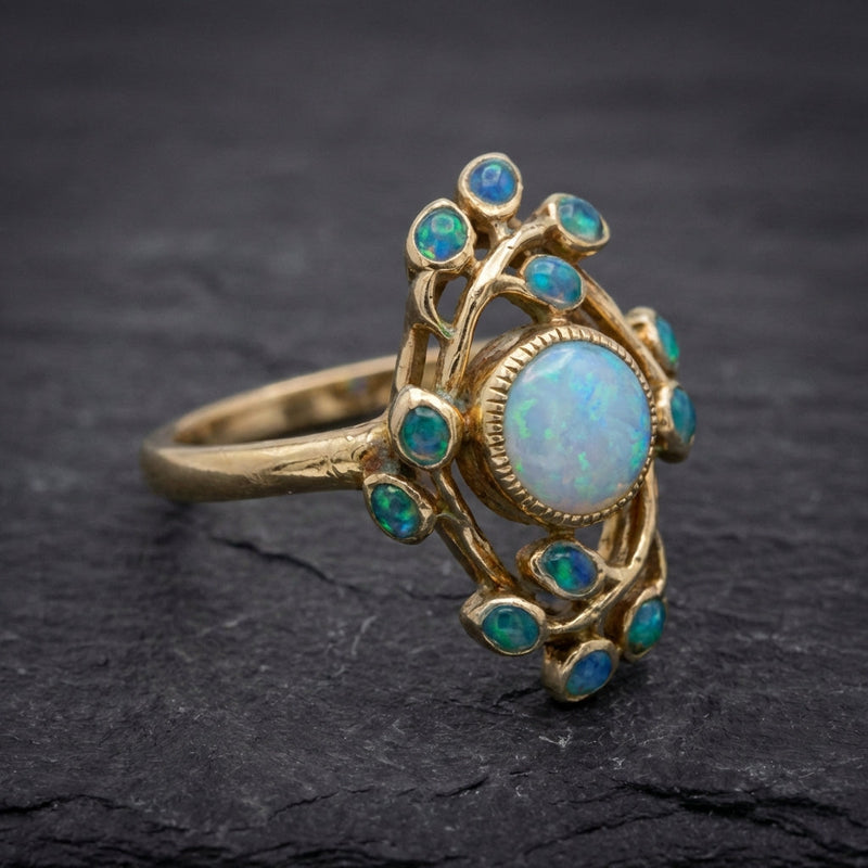 Blue Ring Vintage Crystals And Opal