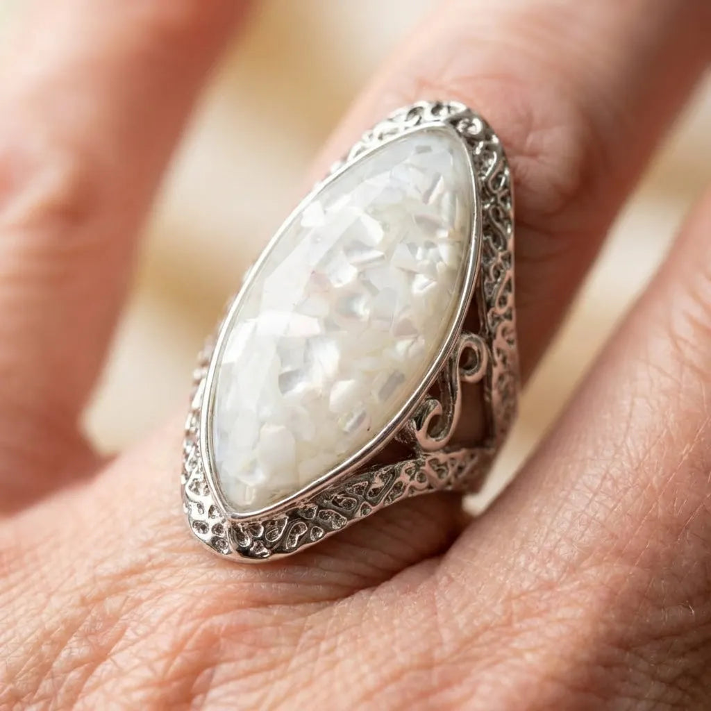 Vintage White Opal Silver Ring