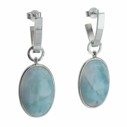 Oval Stone Silver Earrings
