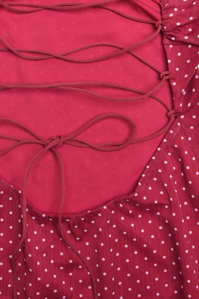 Chiffon Polka Dot Backless Tie Mini Dress