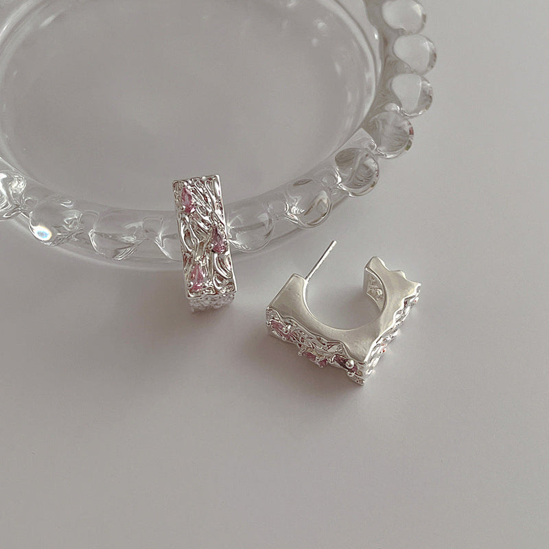 Textured Silver Hoop Earrings