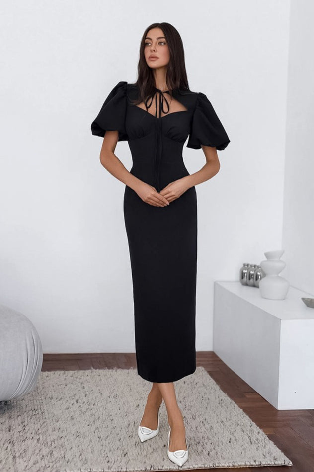 Puff Sleeve Bodycon Maxi Dress