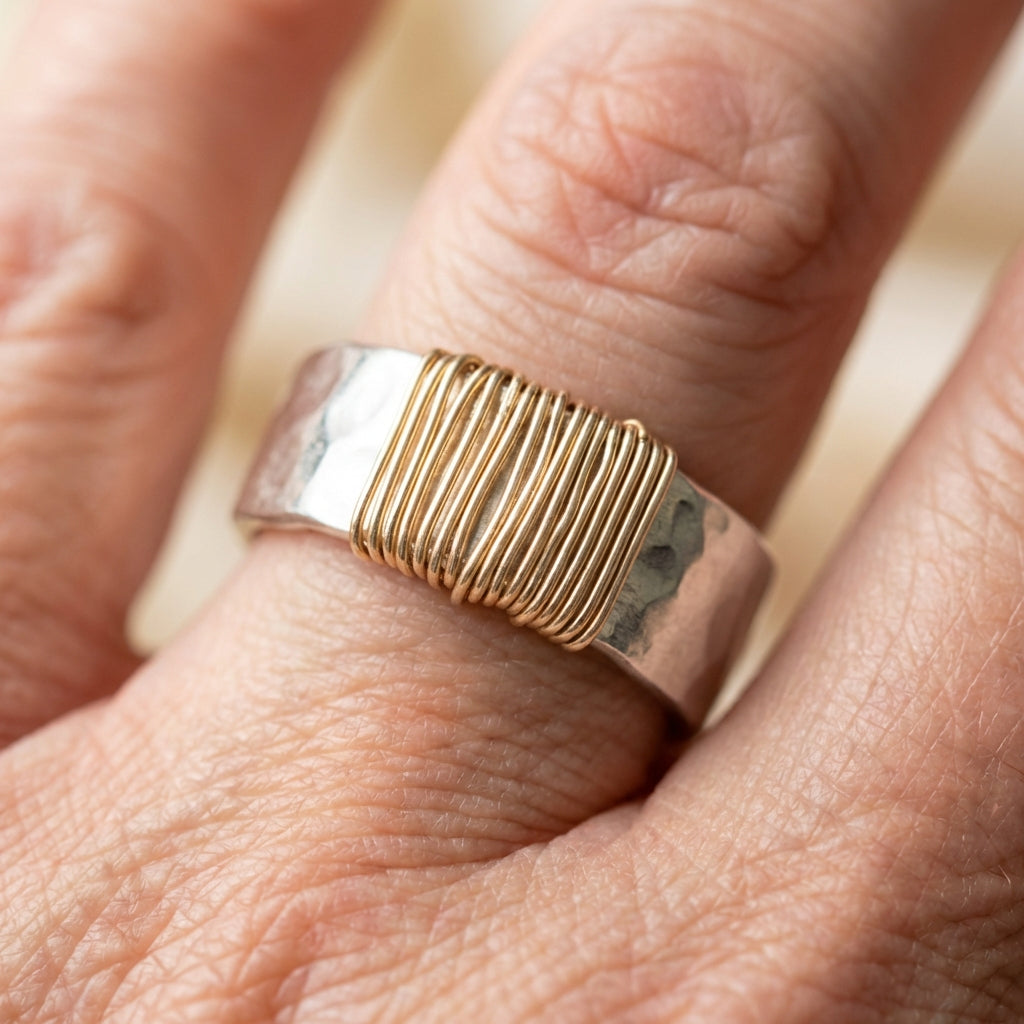 Vintage Golden Threads Silver Ring