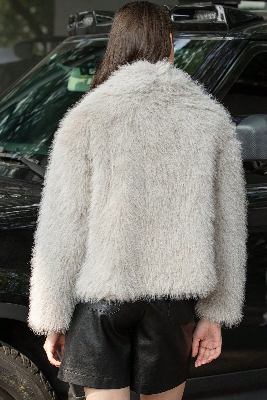 Plush Color Faux Animal Fur Warm Notch Collar Coat