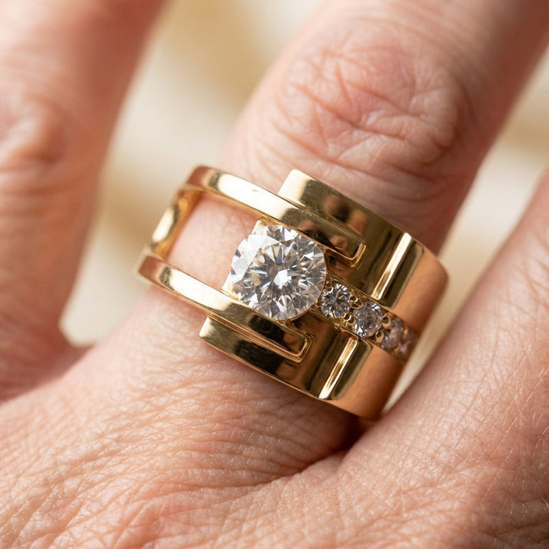 Vintage Golden Irregular Zirconia Ring