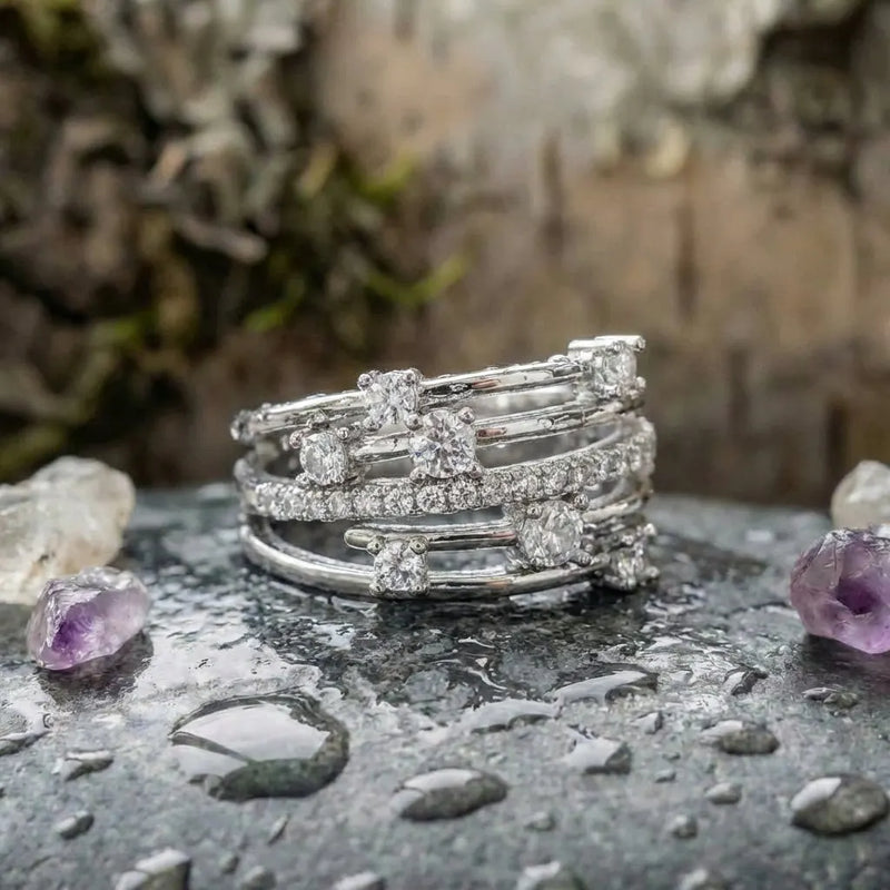 Elegant Crystal Crossover Ring