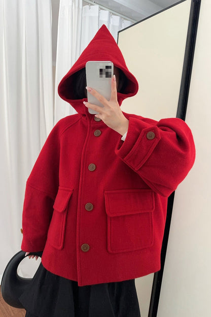 Pointed Hood Button Coat