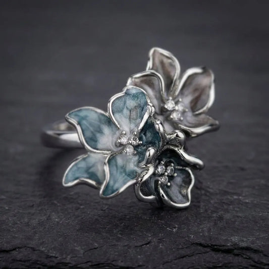 Exotic Flower Ring In 925 Sterling Silver